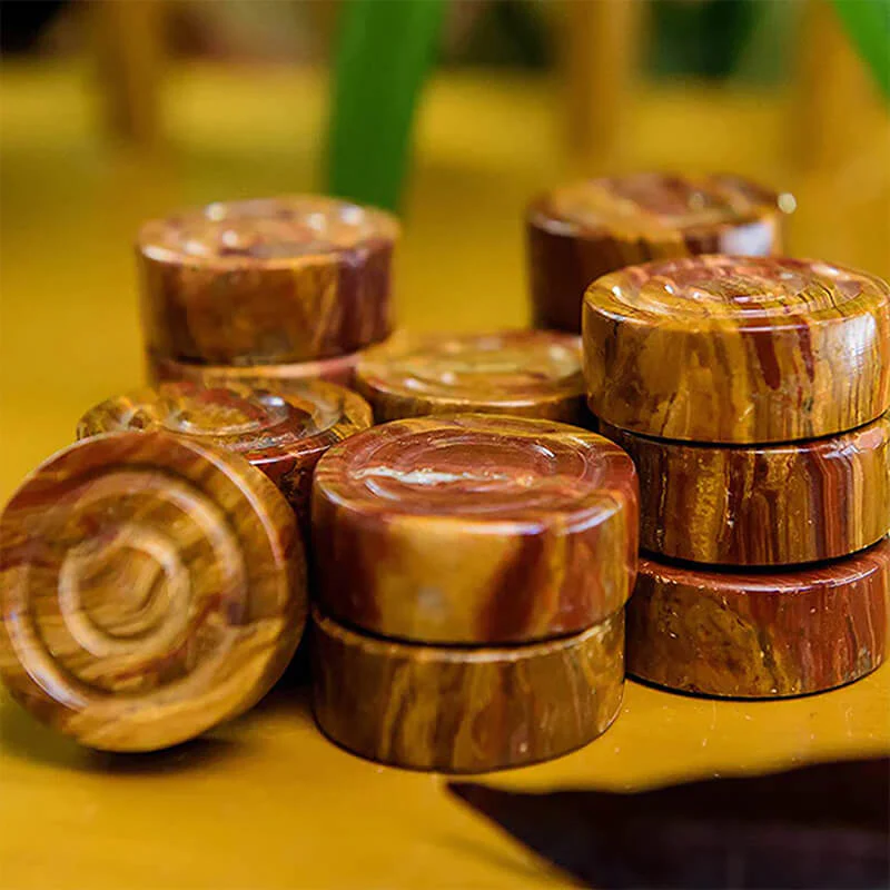 Red and Coral Natural Marble Checkers Figures
